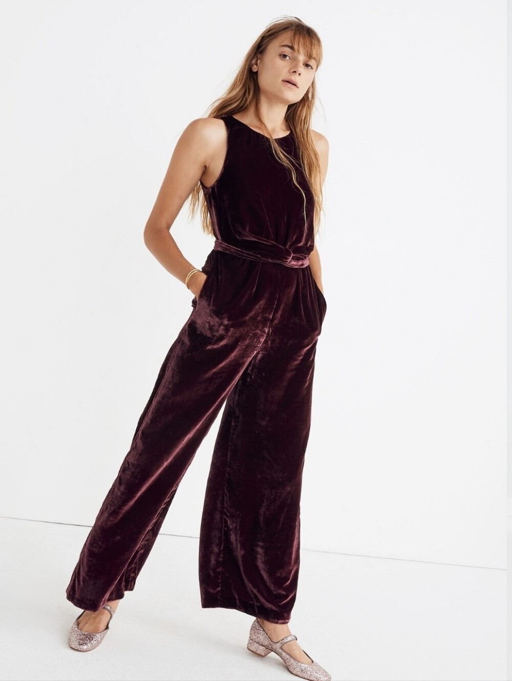 Madewell Velvet Twist Front Jumpsuit Burgundy Wine Size 4